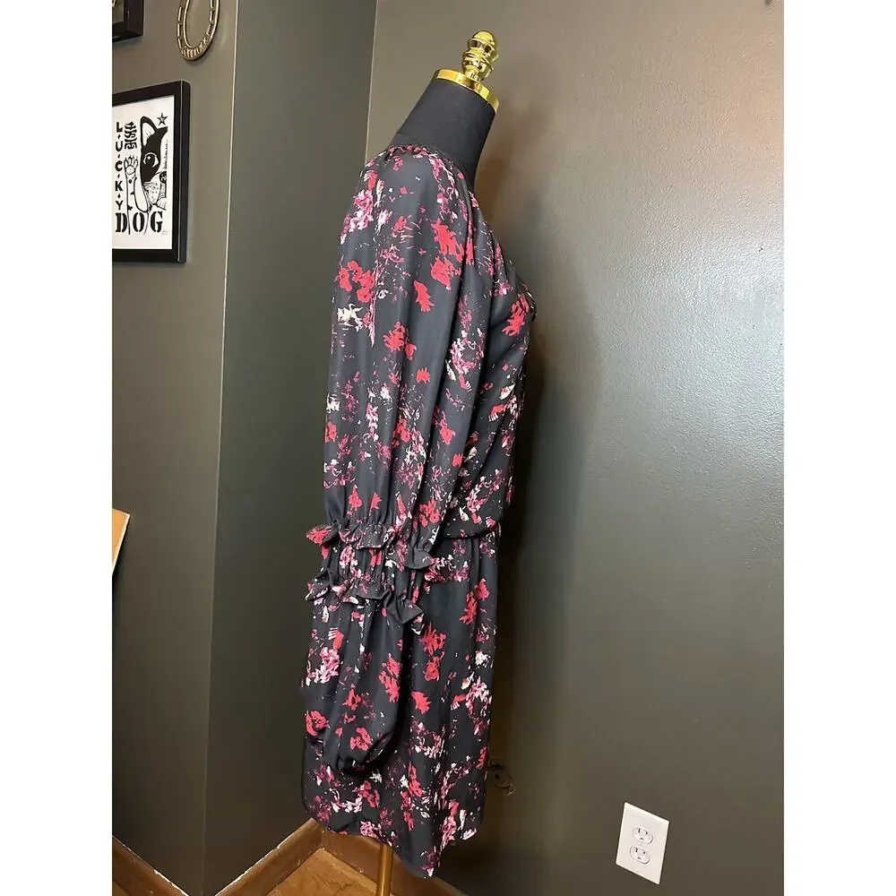 Parker Black Long‎ Sleeve Tiered Ruffle Dress Red White Floral XS Extra Small - Picture 8 of 9